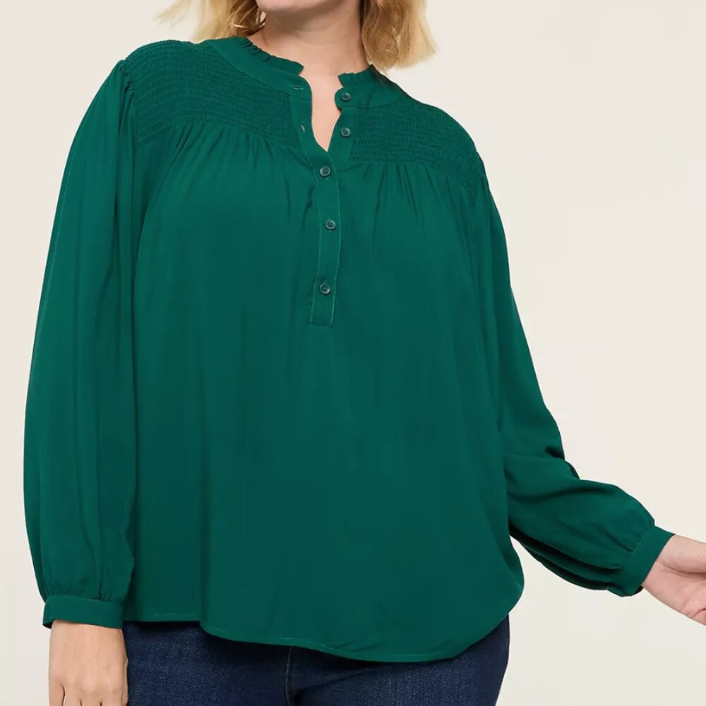 Lane Bryant Ruffle Neck Popover Blouse Top Green Bracelet Sleeve NTW Size 22 - Picture 2 of 8